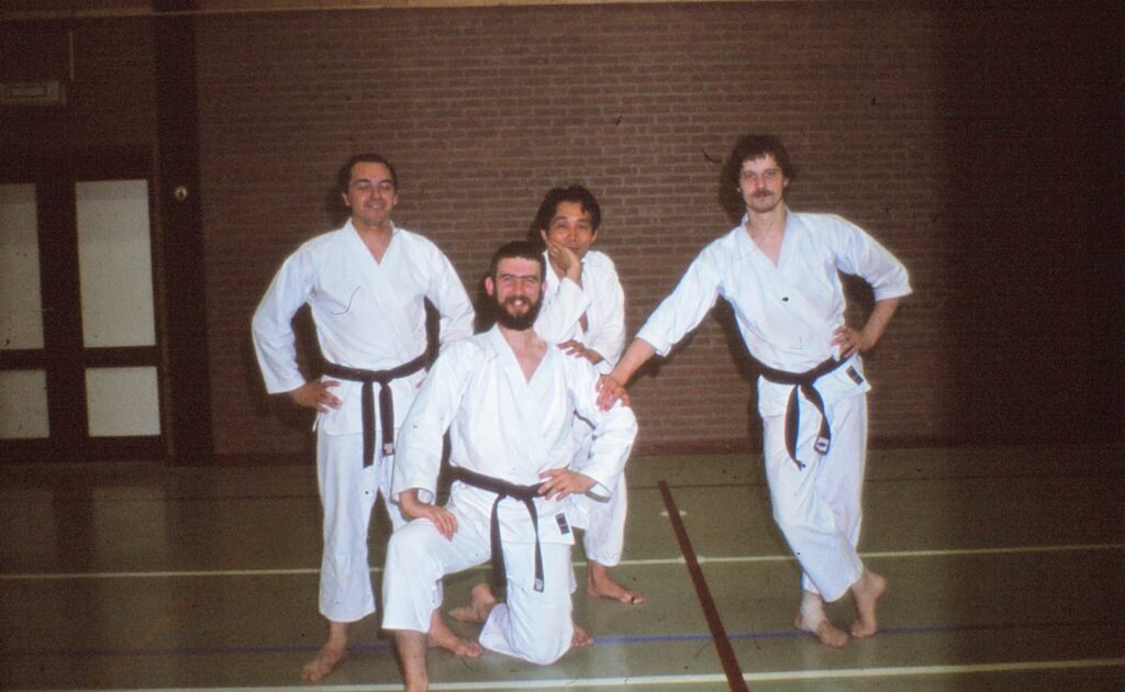 Wado-Ryu training Xavier, Peter, Kamigaito Sensei, André De Rijck at Korbeek-Lo 1979